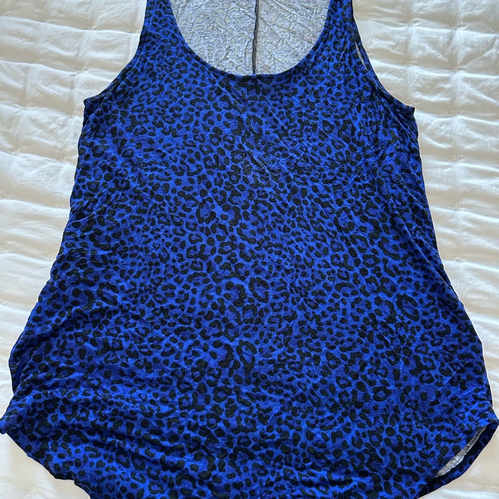 Blue Relaxed Tank Top with Animal Print